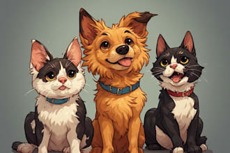 draw custom cartoon pet portraits of dogs cats or any pets