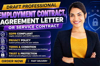 draft professional employment contract, agreement letter or service contract