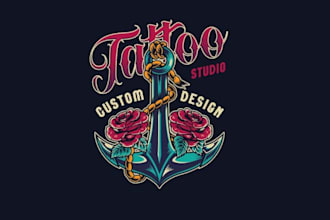 design a vintage tattoo studio colorful label logo