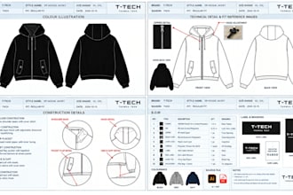 create hoodie tech pack for streetwear oversized, custom hoodie production