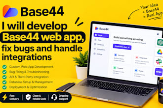 develop base44 web app fix bug and handle integrations