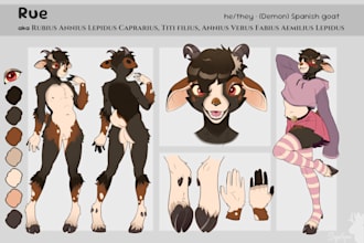draw a furry reference sheet, fursona ref sheet and furry character design