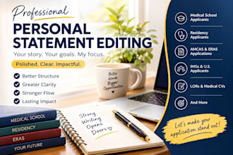 edit graduate school personal statement, eras residency, MBA, or phd application