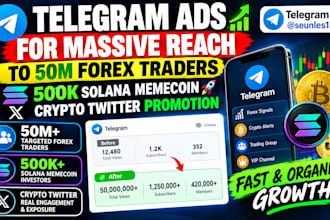 5m forex traders via telegram ads 500k solana memecoin, crypto twitter promtoion