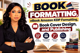 book formatting, ebook amazon KDP formatting, book cover design, and publishing