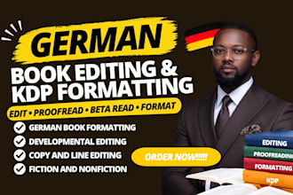 german book editing, developmental editing, proofreading, manuscript formatting