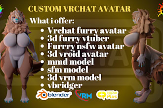 custom furry avatar anime nsfw model 3d vtuber model vrchat commission pc quest