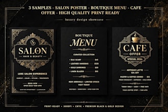 design luxury black and gold poster for salon boutique cafe