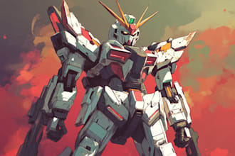 make gundam character illustration and robot art