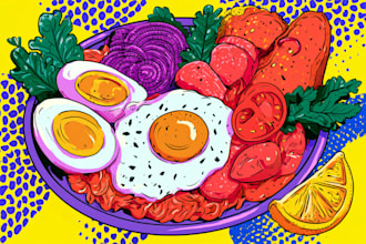 create a food pop art illustration