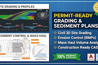 draft cad civil site grading, sediment control plans, contour mass haul