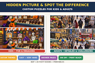 create premium high quality hidden pictures and spot the difference puzzles