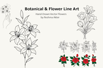 create professional botanical and flower line art vector