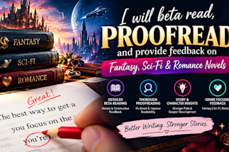 beta read, proofread and provide feedback on fantasy sci fi romance novels
