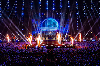 setup 3d outdoor concert stage, product launch, arena backdrop, 3d stage truss