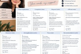 write proffessional complaint, leave and official letters in english