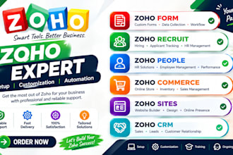 setup and customize zoho one, zoho sites, zoho commerce, inventory, crm