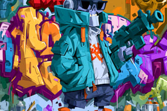 custom design graffiti illustration with character