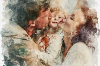create a custom digital watercolor family portrait art