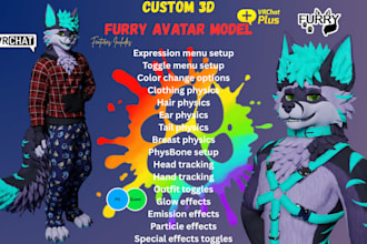 do 3d furry vrchat avatar, nsfw vtuber model, vrm animaze, layla app, vseeface