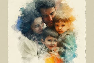 create custom digital watercolor family portrait art for you