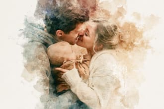 draw a custom digital watercolor family portrait art