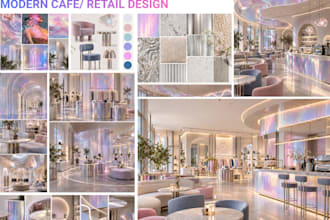 design a modern cafe or retail interior design with 3d visualization