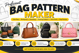 create custom tote, hobo, sling, clutch, handbag, backpack sewing pattern maker