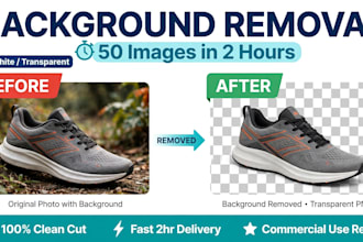 remove background from 50 images to white transparent in 2 hours