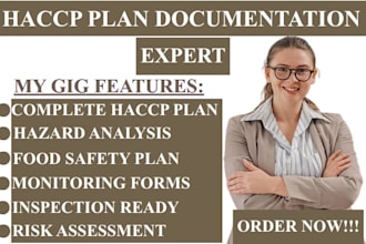 create a full customized haccp plan, food safety plan, sops and monitoring forms