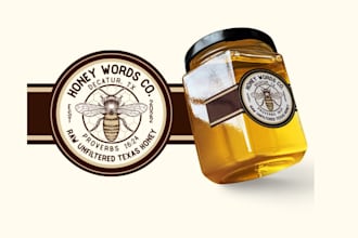 create a high quality honey bottle label design and logo