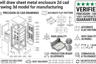 draw sheet metal enclosure 2d cad drawing 3d model for manufacturing