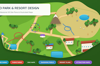 design 2d illustrated maps for theme parks, resorts, pools, zoos and water parks