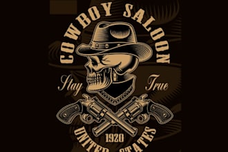 draw vintage western cowboy logo with vector illustration