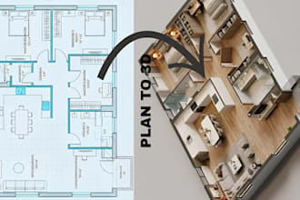 convert your 2d floor plan or sketch to 3d rendering and visualization