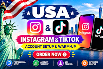 create USA instagram, USA tiktok account, warm up instagram and tiktok account