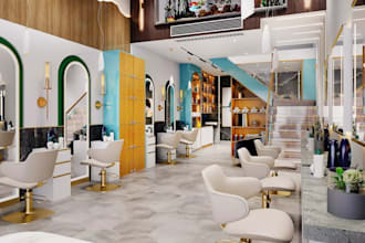 design 3d beauty salon, barber shop, pedicure interior, lounge with 3d rendering
