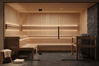 do 3d cgi 3d steam room, sauna, jacuzzi, spa and wellness room interior design