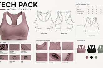 create an activewear tech pack with technical drawings for production