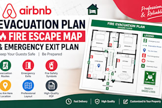 design an airbnb evacuation plan, fire escape map and emergency exit plan