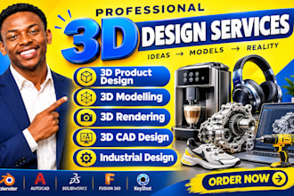 help with 3d product modelling, 3d cad design, 3d rendering, industrial design