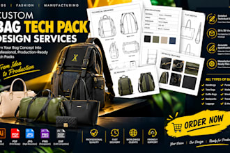 design backpack tech pack  hand bag design technical drawing manufacturing