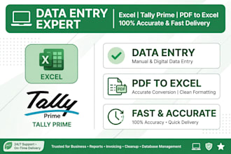 do data entry, excel work, tally prime and typing work