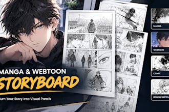 create manga storyboard, comic storyboard, webtoon storyboard and rough sketch