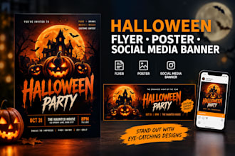 design halloween flyer poster and social media banner