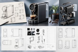 create modern ergonomic coffee machine concepts and production ready cad