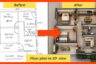 floor plan to 3d render view