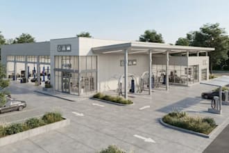 create photorealistic 3d car wash, auto detailing and car care center design