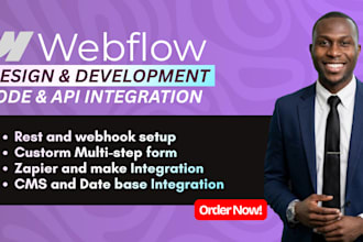 do webflow automation webhook setup api integration, and payment integration