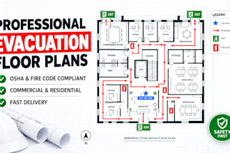 design fire escape diagrams, egress plans, and emergency exit, evacuation plans